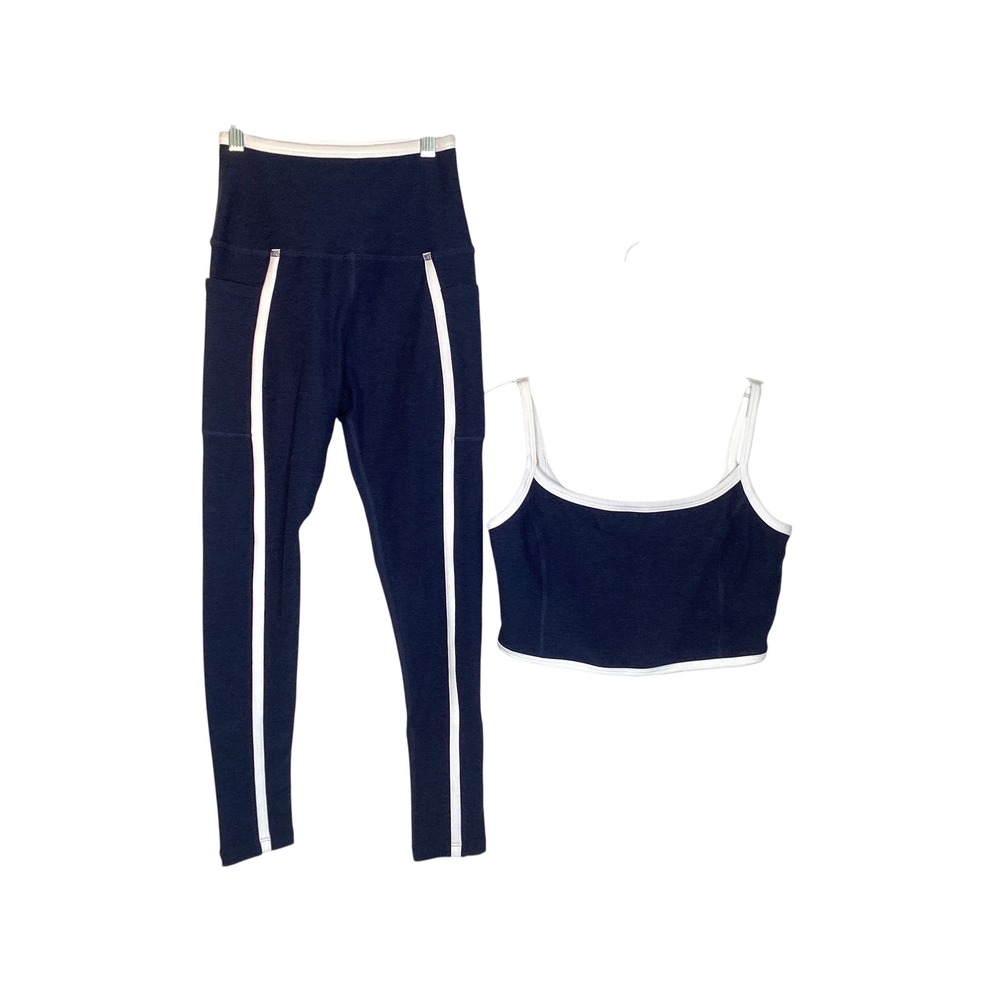 Beyond Yoga Navy White Set Crop Tank Medium & Leggings Small Gym Athleisure EUC - Picture 6 of 16
